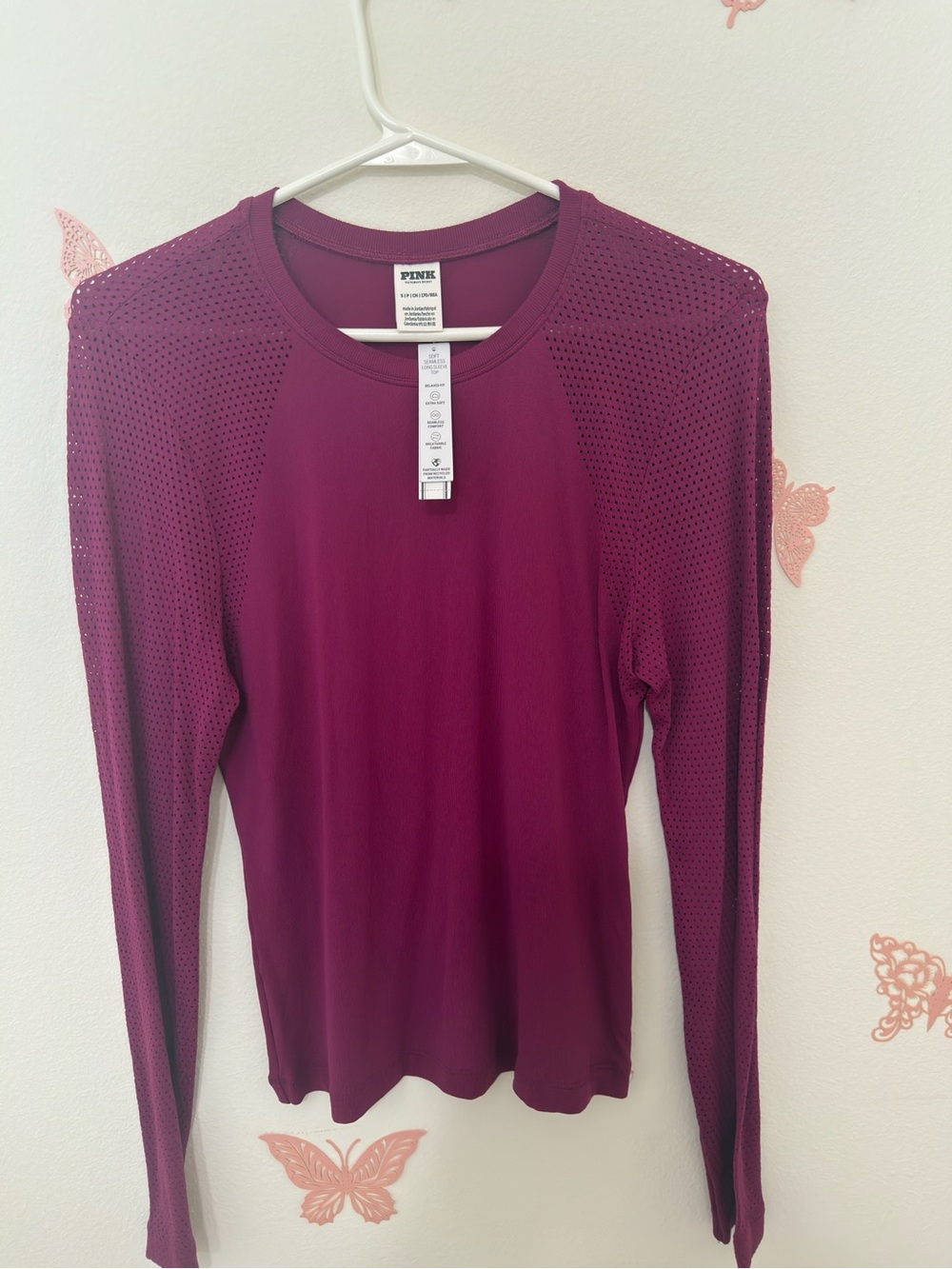 PINK Victoria's Secret Perforated Plum Long Sleeve Top